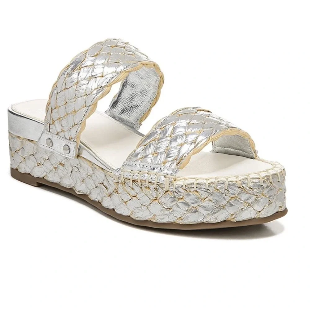 NEW Sarto Franco Sarto Opal Platform Slide SandalSZ-10 White Silver Slip On